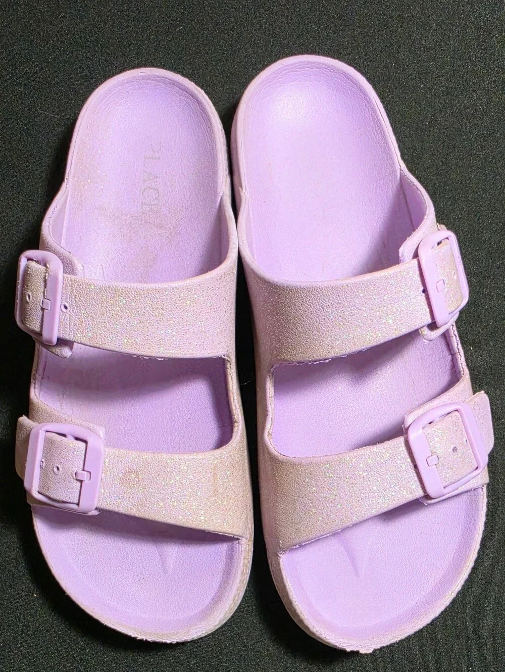 Kids Lavender Double-Strap Glitter Slide Sandals